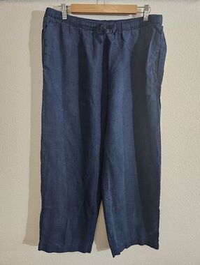 Quince Women's Dark Navy Elastic-Waist Linen-Blend Chinos